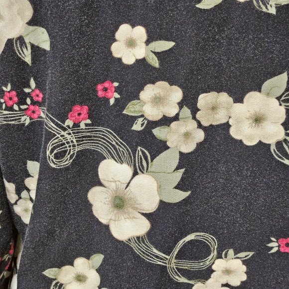 Caribbean Joe Hawaiian Shirt Womens Size M Floral Button Up Black White Pink - Picture 9 of 10